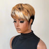 Perruque Pixie Bicolore Châtain Clair & Blanc Glueless avec Frange Droite et Pattes Sculptées