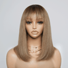 Ready to Wear Glueless Couleur Ombre Thé Lait Dégradé Lisse Perruque Sans Colle Bob Avec Frange