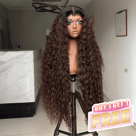 𝑩𝒖𝒚 1 𝑮𝒆𝒕 1 𝑭𝒓𝒆𝒆💥Glueless Rebondissement Bouclé Couleur Ombre Brun 5x5 Perruque Sans Colle 300% Densité
