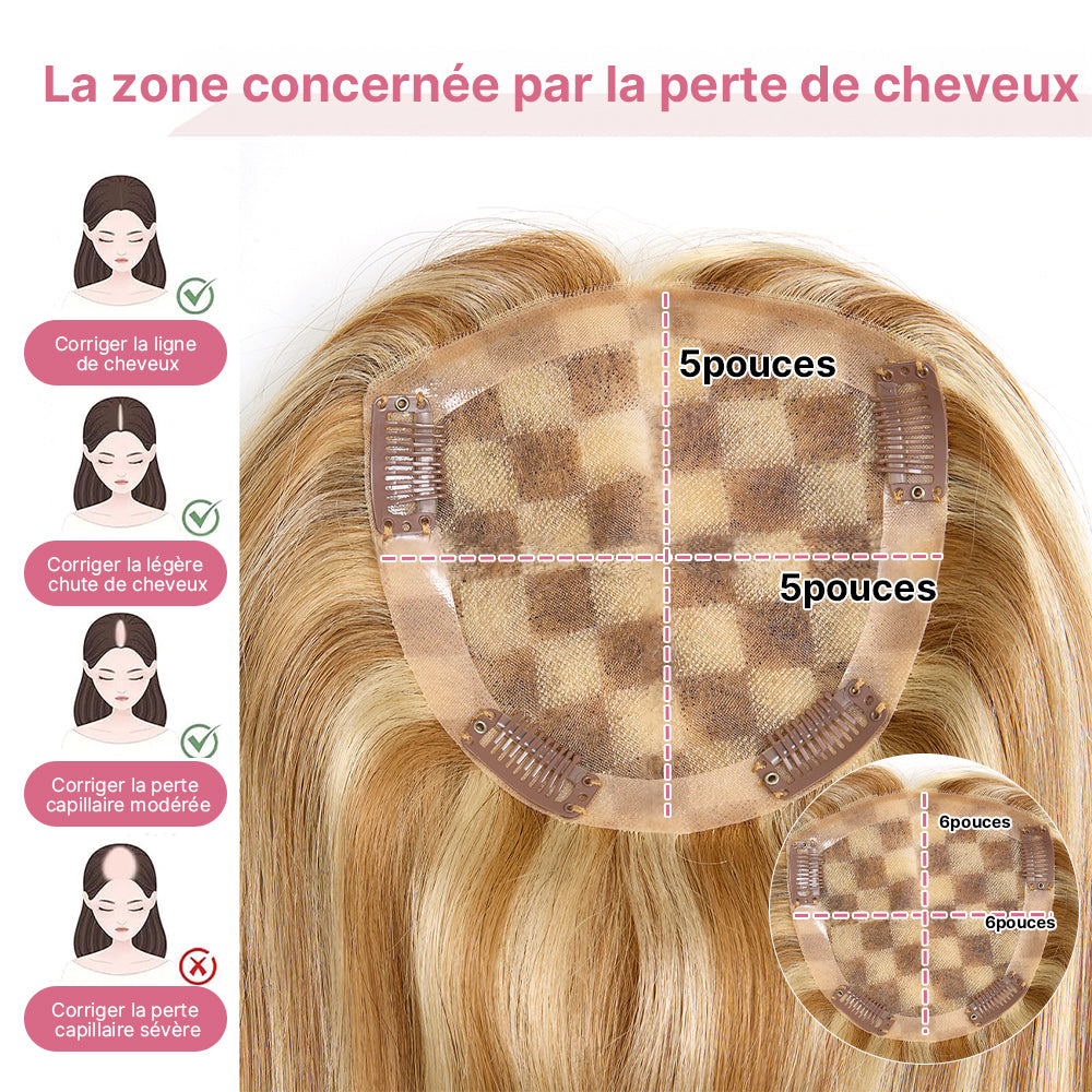 Postiche Top Piece Balayage 8/613 - Dentelle 5x5 - Coupe Dégradée Fluide Hair Topper (Non Perruque)