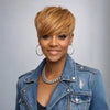 Perruque Courte Honey Blonde 100% Cheveux Humains Confection Machine Style Pixie