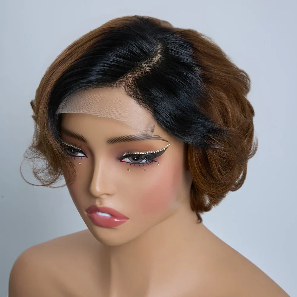 4x4 Légèrement Ondulé Raie Sur Le Côté Glueless Sans Colle Perruque Short Bob Wavy