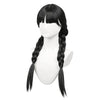 🎃Glueless Perruque Synthétique Longue Et Raide Noire Tressée Avec Frange Personnage De Mercredi Addams Pour Cosplay