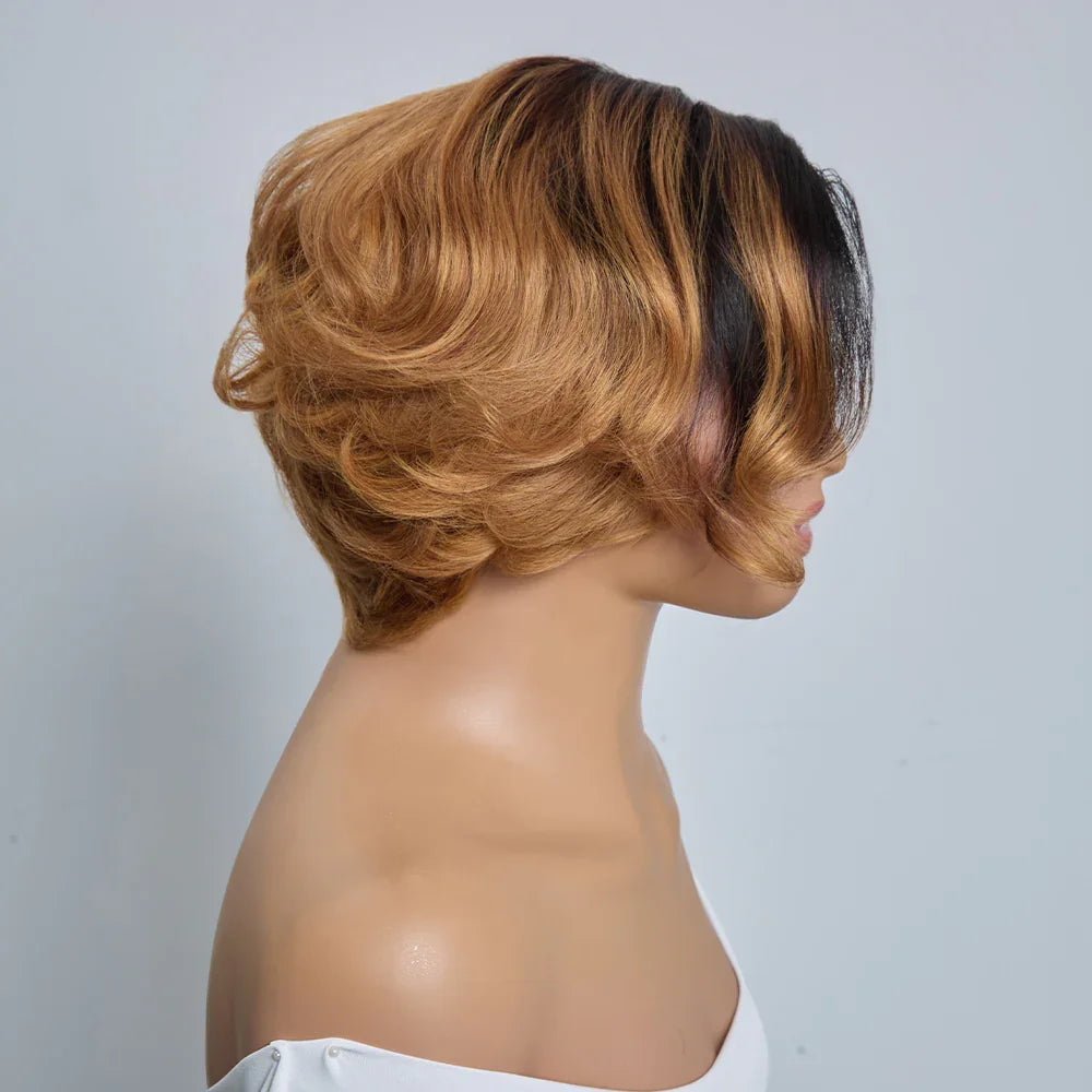 4x4 Légèrement Ondulé Raie Sur Le Côté Glueless Sans Colle Perruque Short Bob Wavy