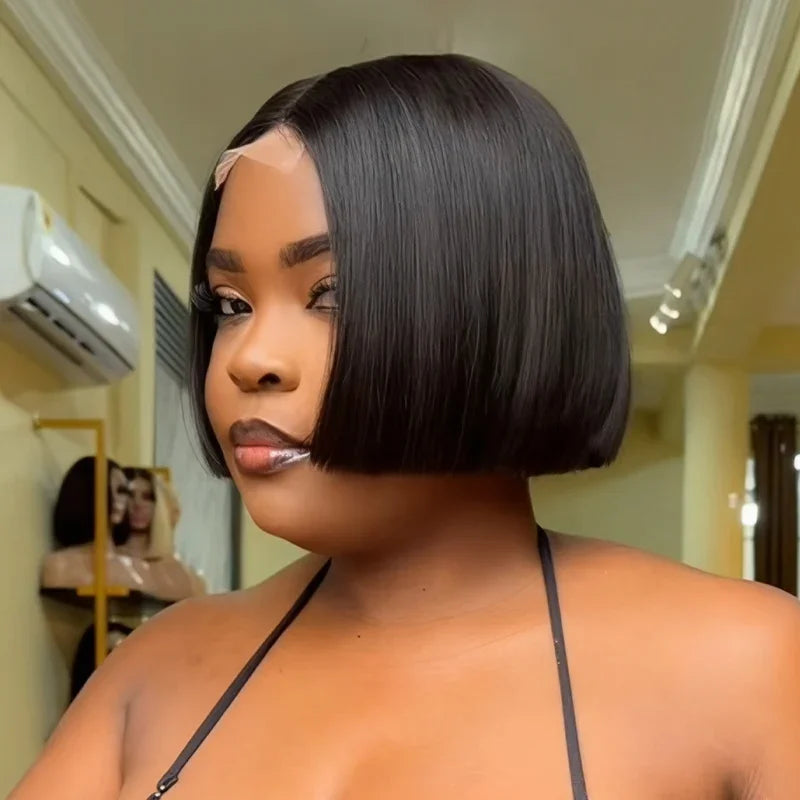 Bob 6 Pouces Ultra-Court Lisse Style Boss Coupe Légère Affinante Glueless Prête à Poser