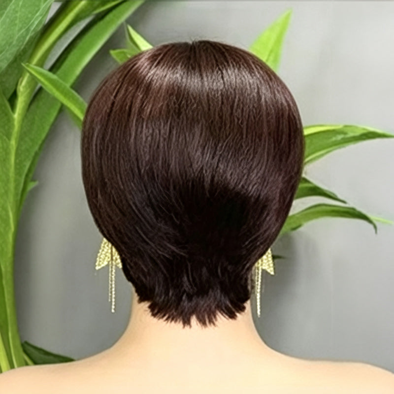 Perruque Pixie Lisse Brun Sombre Glueless Allure Chic Prête à Poser Sans Colle