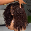 Perruque Ombré Brown à Racines Noires 4x4 Glueless Densité 250% avec Frange Longue