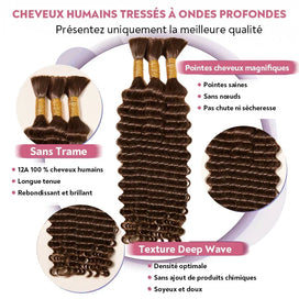 Couleur Brun Chocolat Extensions De Cheveux Humains Bouclés Profonds Pour Tressage Bohème