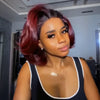 Perruque Bob Glueless 99J Ombré 5x5 Carré Bouclé Dégradé Rouge Bourgogne 250% Boucles Volumineuses