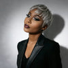 Boss Mature Tendance Glueless Gris argenté Pixie Bob Lisse Perruque Sans Colle Cheveux Humains