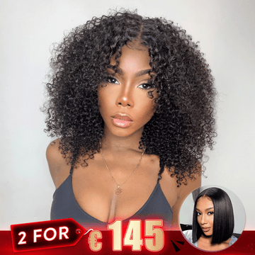 2 𝑭𝑶𝑹 €145.88🔥Glueless Bob 4×4 Noir Kinky Curly+Coupe Émoussée Soyeux Lisse 2x6 Dentelle Perruque