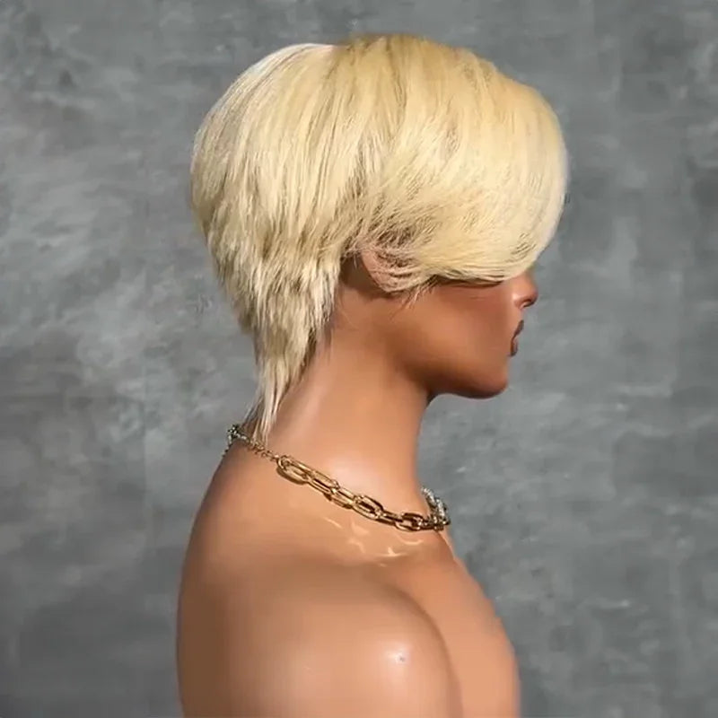 Perruque Full Lace Pixie Asymétrique Noir 613 Blonde Style Side Part Entièrement En Dentelle