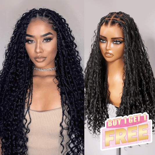 𝑩𝒖𝒚 1 𝑮𝒆𝒕 1 𝑭𝒓𝒆𝒆💥36 Pouces Perruque Tressée Bohème En Dentelle Complète Avec Cheveux De Bébé Synthétiques De Qualité Supérieure