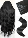 Extensions de cheveux à clipser noir naturel en cheveux humains (7 ou 8 pièces)