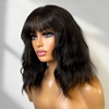 Naturelle & Intemporel Glueless Bob Perruque Sans Colle Ondulé Avec Frange Cheveux Humains