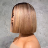 Glueless Couleur Ombré Blond Avec Des Reflets Bruns Bob Blunt 4x4 Perruque Sans Colle Lisse