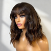 Naturelle & Intemporel Glueless Bob Perruque Sans Colle Ondulé Avec Frange Cheveux Humains
