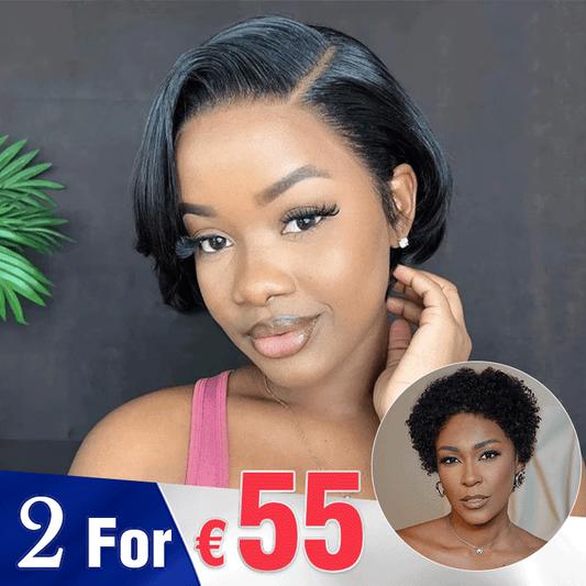 2 𝑭𝑶𝑹 €55🔥Pixie Cut 13x4 Lace Straight Wig+Glueless Easy-Wear Chic Effortless Curly Wool