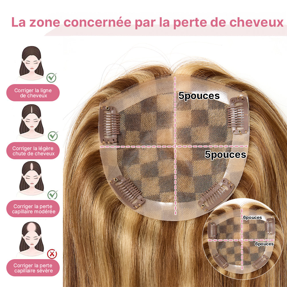 Volumateur Méché 4/27 Dentelle 5x5 à 5 Clips Finitions Effilées & Coupe Naturelle Complément capillaire