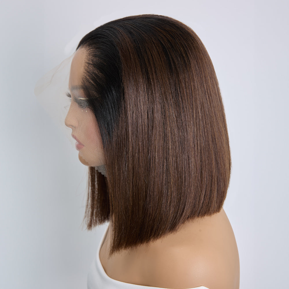 Perruque Gluesless Bob Lisse Vietnamien Vierge 13x6 Coloration Ombré Ligne en M Sans Effort Sans colle