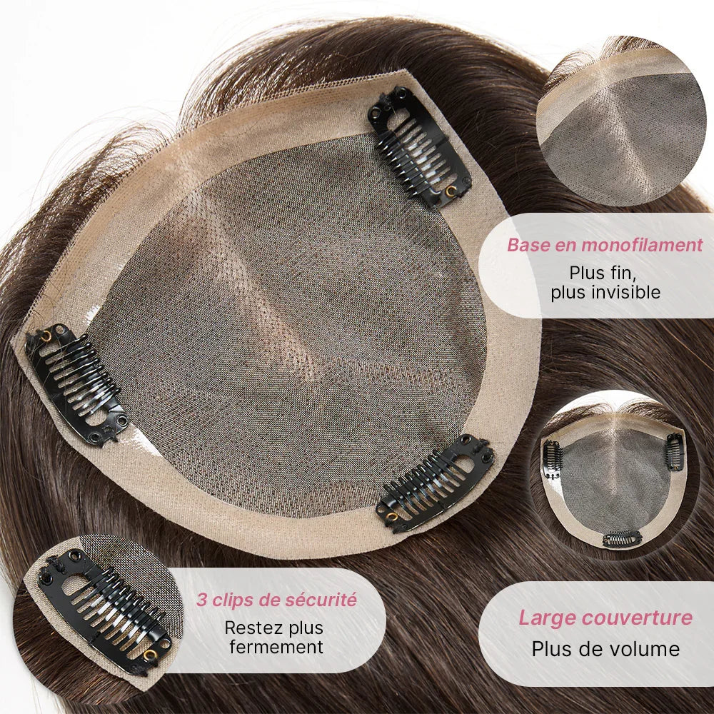 Complément Capillaire Volumateur de Cheveux Lace 5x5 6x6 avec 5 Clips Châtain Foncé Premium Hair Topper