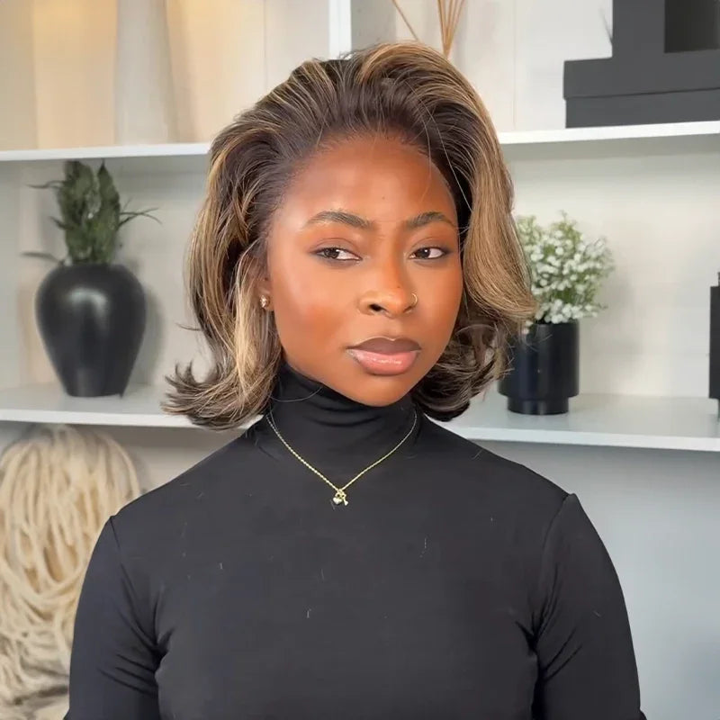 Lace Front 13x4 Carré Dégradé Volumineux Avec Mèches Blondes Highlight Bob 250% Densité Glueless Perruque