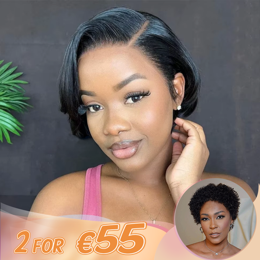 2 𝑭𝑶𝑹 €55🔥Pixie Cut 13x4 Lace Straight Wig+Glueless Easy-Wear Chic Effortless Curly Wool