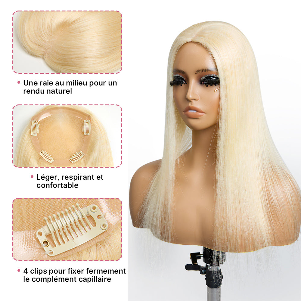 Hair topper 613 Blond Dentelle 5x5 6x6 Postiche Top Piece Marron 5 Clips Intégrés (Ceci n'est pas une perruque)