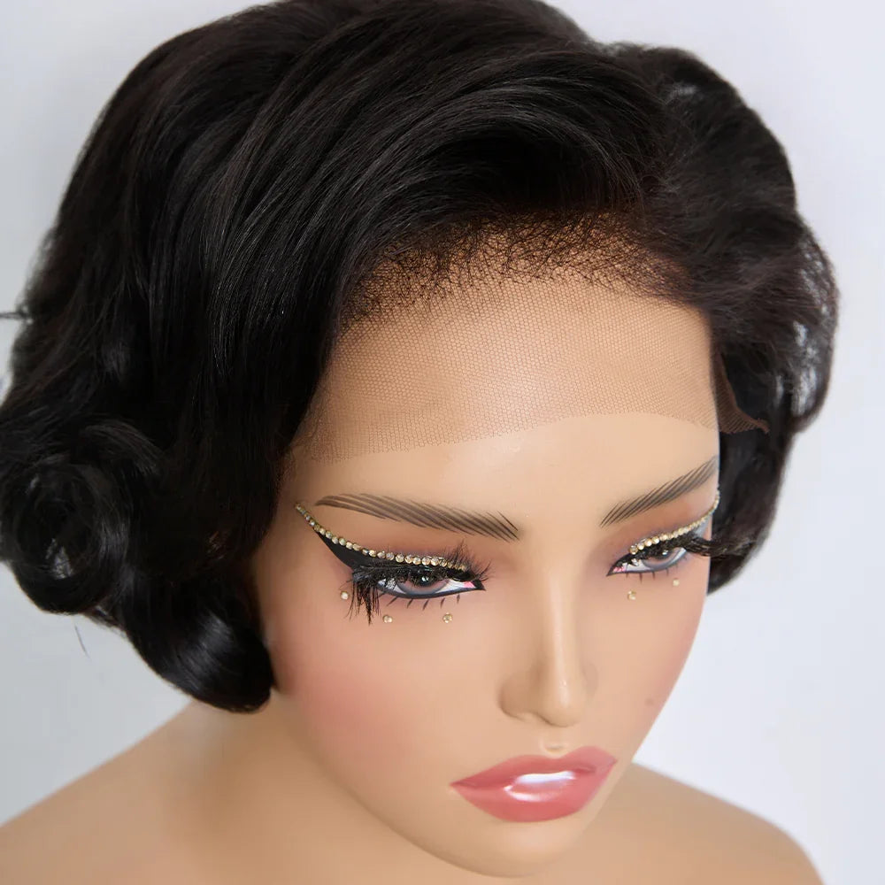 Perruque Short Bob Wavy Noir Naturel 5x5 Dentelle HD 8