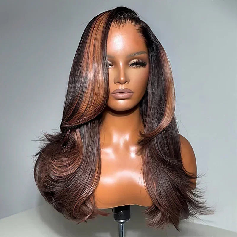 Style Salon Luxueux Glueless Couleur Brun Highlight 7x4 Perruque Sans Colle Body Wave