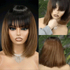 Châtain Naturel Perruque Bob Dégradé avec Frange Cheveux Humains 4x4 Glueless