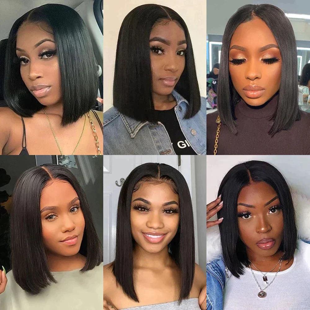 4x4 Lace Closure Straight Bob Perruque Humain Cheveux 200% Densité - SHINE HAIR