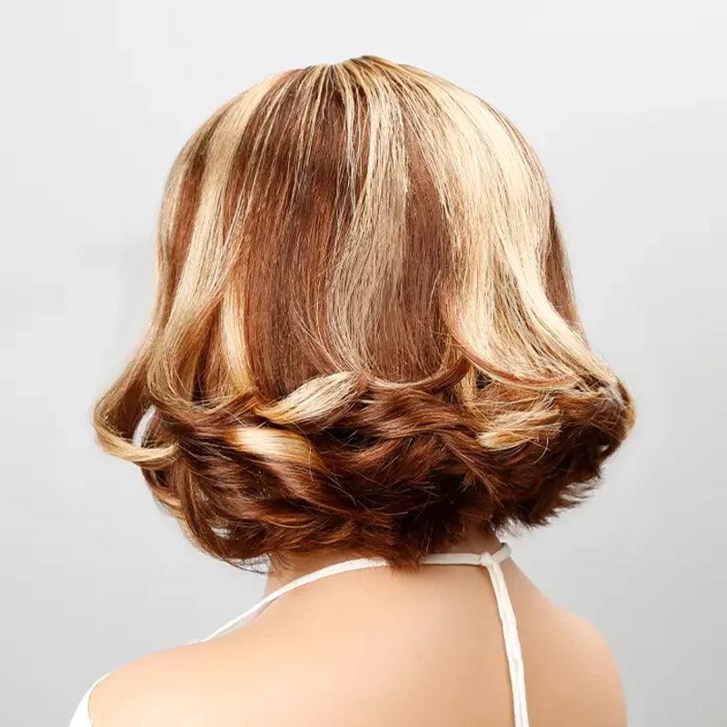 4x4 Toffee Brown Mix Blonde Coloré Lace Closure Ondulé Bob Perruque - SHINE HAIR