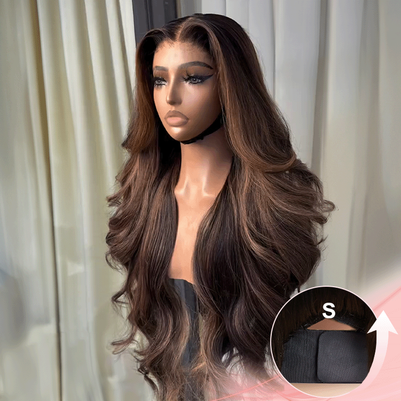 Glueless Couleur Highlight Burn Wear & Go 4x4 Perruque Sans Colle Body Wave 250% Densité