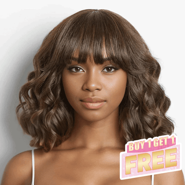 𝑩𝒖𝒚 1 𝑮𝒆𝒕 1 𝑭𝒓𝒆𝒆💥 Glueless Mignon Couleur Marron Loose Wave Perruque Bob Sans Colle Avec Franges