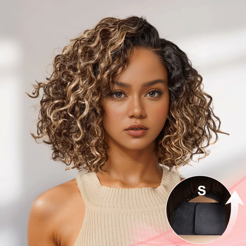 Glueless Couleur Mèches Blondes & Noir Naturel 5x5 Wear Go Perruque Sans Colle Bouclé