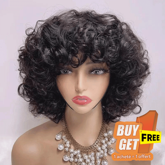 𝑩𝒖𝒚 1 𝑮𝒆𝒕 1 𝑭𝒓𝒆𝒆💥 Glueless 3 Couleur Stylisé Boucles Rebondies 99j/Highligh Marron Bob Perruque Sans Colle