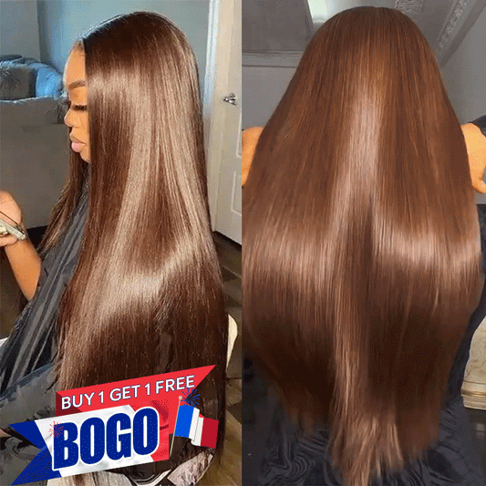 𝑩𝒖𝒚 1 𝑮𝒆𝒕 1 𝑭𝒓𝒆𝒆💥 13x4 Perruque Sans Colle Couleur Brun Chocolat Lisse Cheveux Humains