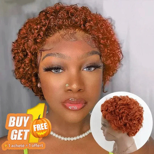 𝑩𝒖𝒚 1 𝑮𝒆𝒕 1 𝑭𝒓𝒆𝒆💥 3 Couleur Rebondissement Perruques Coupe Pixie 13×1 Dentelle Bouclé