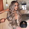 Brillante Glueless Couleur Mèches Blond Cendré 5x5 Perruque Sans Colle Body Wave 250% Densité