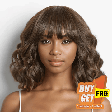 𝑩𝒖𝒚 1 𝑮𝒆𝒕 1 𝑭𝒓𝒆𝒆💥 Glueless Mignon Couleur Marron Loose Wave Perruque Bob Sans Colle Avec Franges