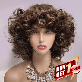 𝑩𝒖𝒚 1 𝑮𝒆𝒕 1 𝑭𝒓𝒆𝒆💥 Duveteux Glueless Bob Boucles Highlight Marron Perruque Sans Colle Cheveux Humains