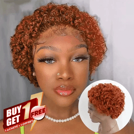 𝑩𝒖𝒚 1 𝑮𝒆𝒕 1 𝑭𝒓𝒆𝒆💥 3 Couleur Rebondissement Perruques Coupe Pixie 13×1 Dentelle Bouclé
