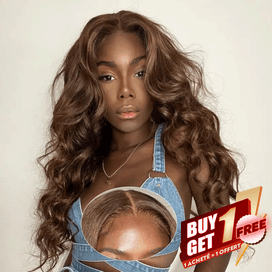 𝑩𝒖𝒚 1 𝑮𝒆𝒕 1 𝑭𝒓𝒆𝒆💥 9x6 Glueless Perruque Sans Colle Couleur Brun Chocolat Body Wave