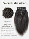 9 Pièces Kinky Straight Extensions De Cheveux à Clipser Noir En Cheveux Naturels 125g