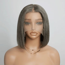 🔥𝘿𝙀𝙍𝙉𝙄𝙀̀𝙍𝙀 𝙐𝙉𝙄𝙏𝙀́ Boss Mature Lisse Confidence Elegance Bob Couleur Lin Gris 13x4 Dentelle Perruque Cheveux Humains