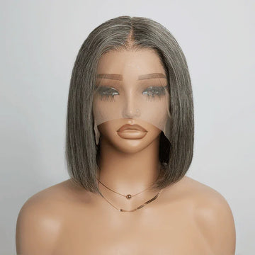 🔥𝘿𝙀𝙍𝙉𝙄𝙀̀𝙍𝙀 𝙐𝙉𝙄𝙏𝙀́ Boss Mature Lisse Confidence Elegance Bob Couleur Lin Gris 13x4 Dentelle Perruque Cheveux Humains