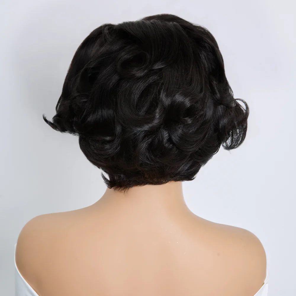 Perruque Short Bob Wavy Noir Naturel 5x5 Dentelle HD 8