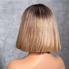 Glueless Couleur Ombré Blond Avec Des Reflets Bruns Bob Blunt 4x4 Perruque Sans Colle Lisse