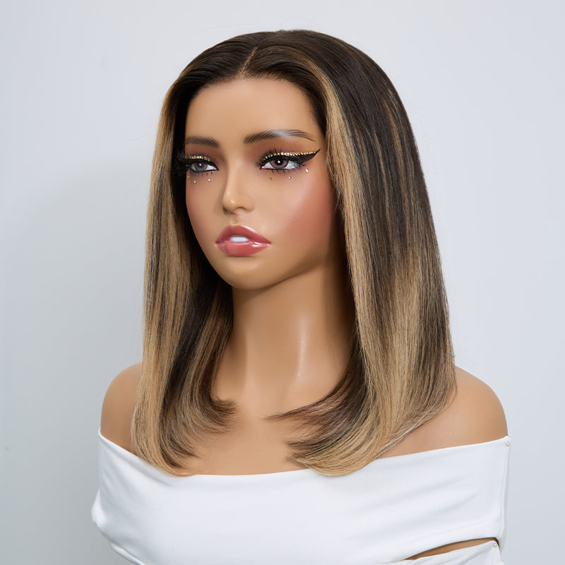 Luxury feel Carré Bob 5x5 Sans Colle Glueless Ombré Blond à Racines Noires Perruque
